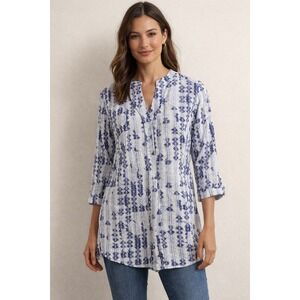 Patagonia Womens 4 Blue Ikat Tunic Organic Cotton 3/4 Sleeve Top